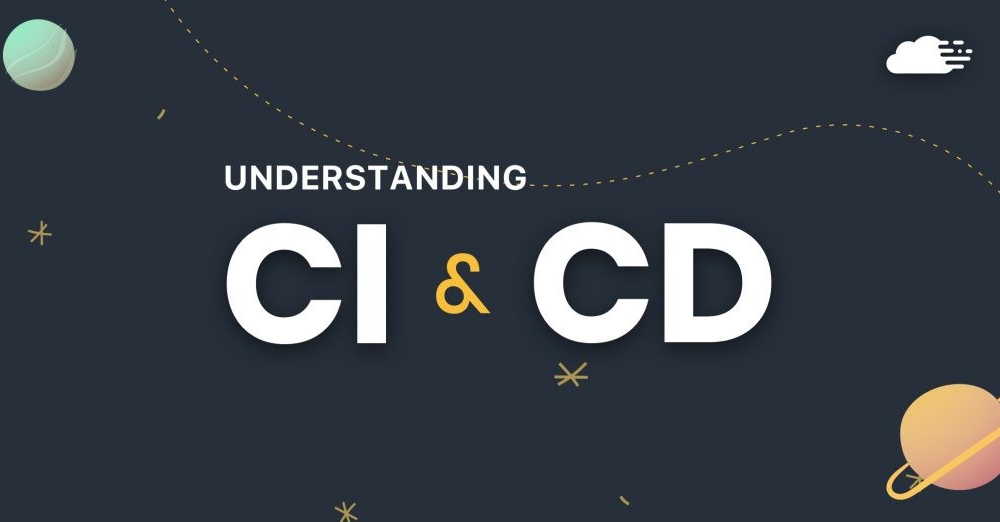 CI/CD lettering on a background of planets